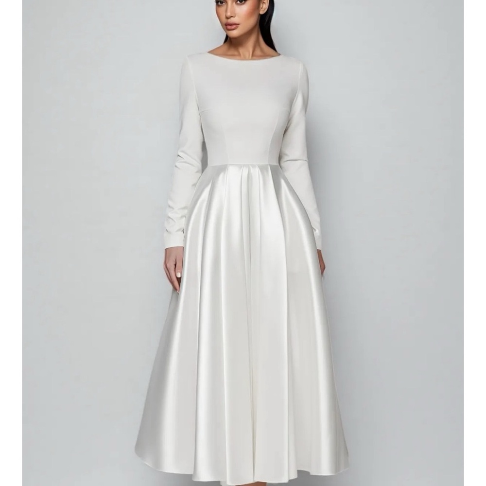 Elegant Long Sleeve Cream Dress